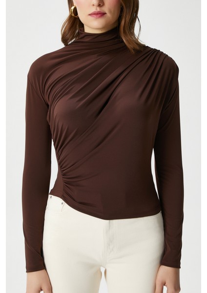 Kadın Moon Büzgülü Kahverengi Sandy Bluz fırsatları
