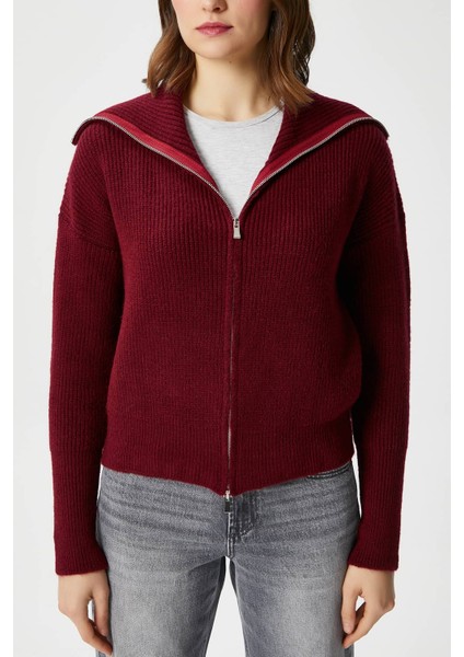 Kadın Woody Bordo Çift Taraf Fermuarlı Polo Triko Hırka fiyatları