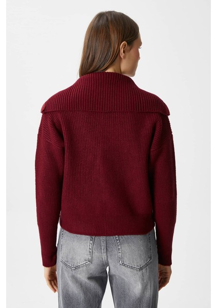 Kadın Woody Bordo Çift Taraf Fermuarlı Polo Triko Hırka modelleri