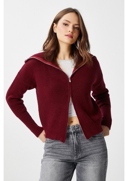 Kadın Woody Bordo Çift Taraf Fermuarlı Polo Triko Hırka indirimleri