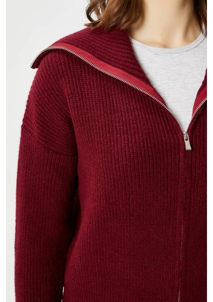 Kadın Woody Bordo Çift Taraf Fermuarlı Polo Triko Hırka