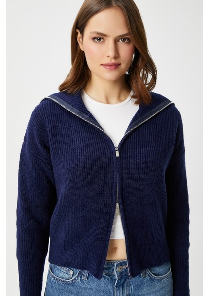 Kadın Woody Lacivert Çift Taraf Fermuarlı Polo Triko Hırka