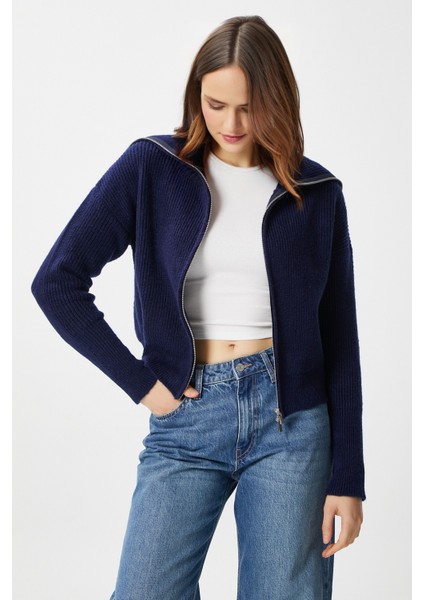 Kadın Woody Lacivert Çift Taraf Fermuarlı Polo Triko Hırka