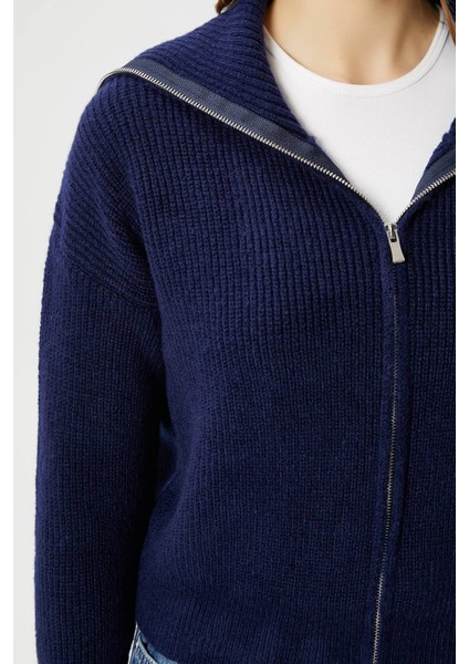 Kadın Woody Lacivert Çift Taraf Fermuarlı Polo Triko Hırka