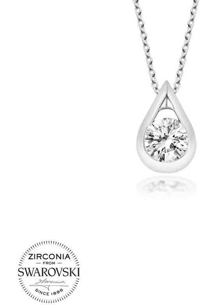 Swarovski Taşlı Gümüş Damla Tektaş Bayan Kolye