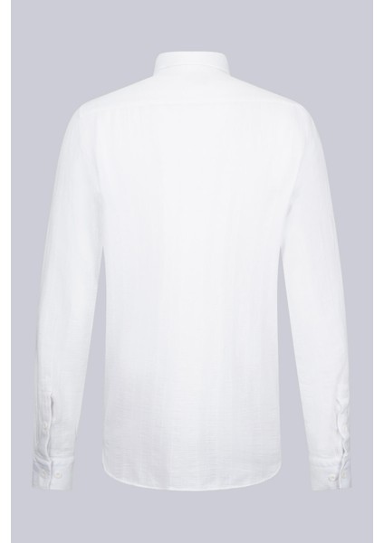 Beyaz Comfort Fit Düğmeli Yaka Uzun Kollu Pamuklu Gömlek fiyatları