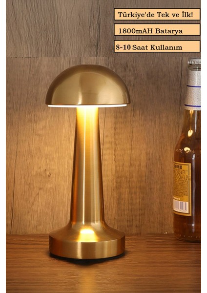 Mantar Model Retro Masa Lambası Gold Renk Dimmerli Şarjlı Dekoratif Dokunmatik fiyatları