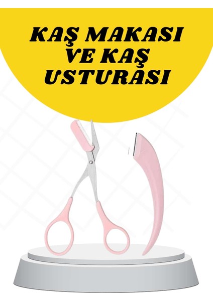 Kavisli Kaş Düzeltici Seti Kaş Makası ve Kaş Usturası Paslanmaz Çelik Bıçaklı