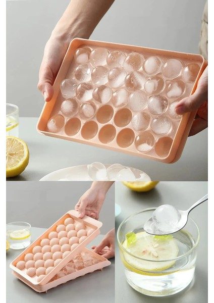 Küre Buz Kalıbı Kapaklı 33 Hazneli Yuvarlak Buz Kalıbı Kokteyl Sunum Buz Kalıbı