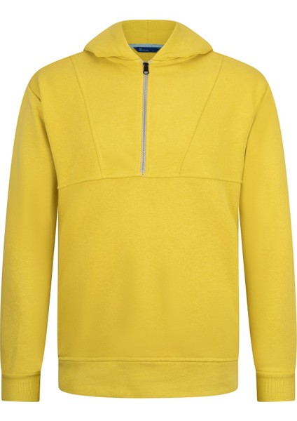 Sarı Regular Fit Fermuarlı Kapüşonlu Sweatshirt