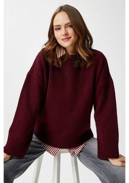 Pntrst Bordo Bisiklet Yaka Oversize Triko Kazak
