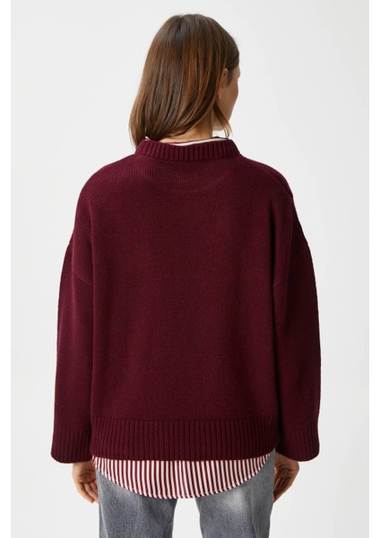 Pntrst Bordo Bisiklet Yaka Oversize Triko Kazak