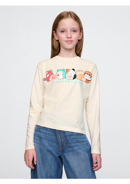 Kız Çocuk Bej Grafik Uzun Kollu T-Shirt