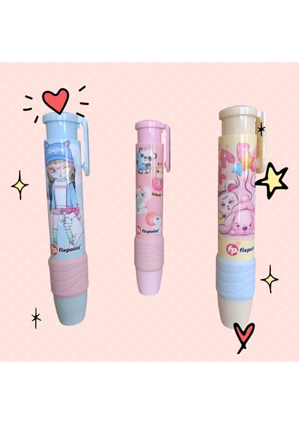 Fixpoint -3 Adet- Mekanik Otomatik Pastel Renkler Kız Seti Roket Silgi (P-1307) modelleri