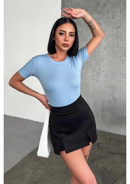 Rahat ve Şık Kısa Kollu Bisiklet Yaka Likralı Viskon Penye Body Bebe Mavisi fiyatları