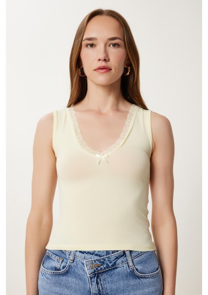 Dantel Detaylı Örme Bodysuit LZV0016 Sarı modelleri