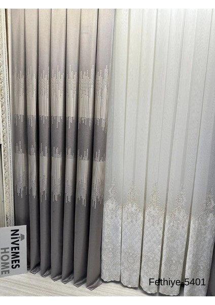 Nivemeshome Fethiye 614178 Gri V-5401 1/3 Sık Pileli Fon Perde Apm