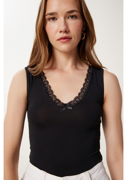 Dantel Detaylı Örme Bodysuit LZV0016 Siyah fiyatları