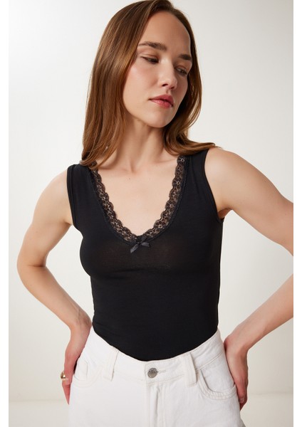 Dantel Detaylı Örme Bodysuit LZV0016 Siyah modelleri