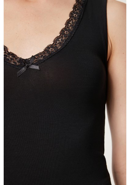 Dantel Detaylı Örme Bodysuit LZV0016 Siyah indirimleri