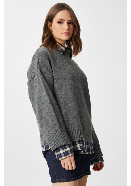 Pntrst Antrasit Bisiklet Yaka Oversize Triko Kazak fırsatları