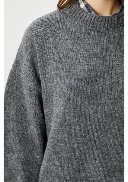 Pntrst Antrasit Bisiklet Yaka Oversize Triko Kazak