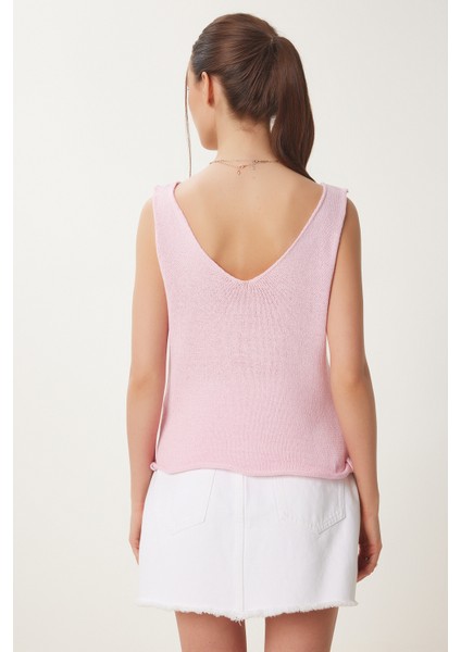 V Yaka Yazlık Triko Bluz LKİ0035 Pembe indirimleri