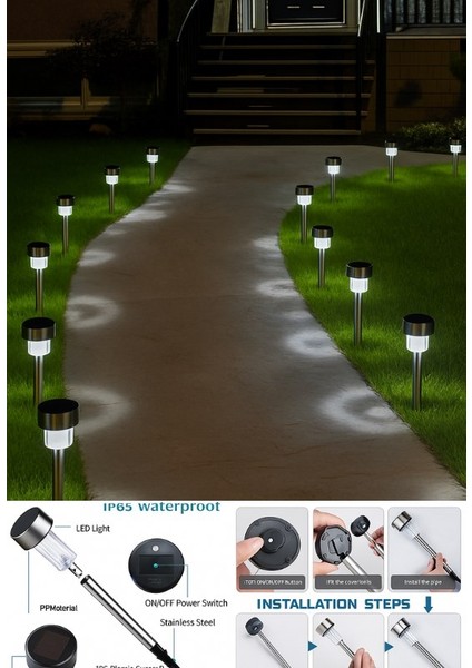 8 Adet Metal Gövdeli Beyaz Ledli Solar Güneş Enerjili Bahçe Lambası 30 cm Saplama fiyatları