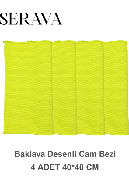 4'lü Baklava Desenli Mikrofiber Cam Bezi - Iz Bırakmayan Temizlik Bezi (40X40)