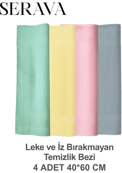 4'lü Mikrofiber Bez – Leke ve Iz Bırakmayan Temizlik Bezi (40X60)