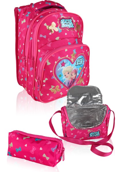 3 Lü Ilkokul Çanta Seti Kız Çocuk Çantası Astarlı Love Sue Pembe