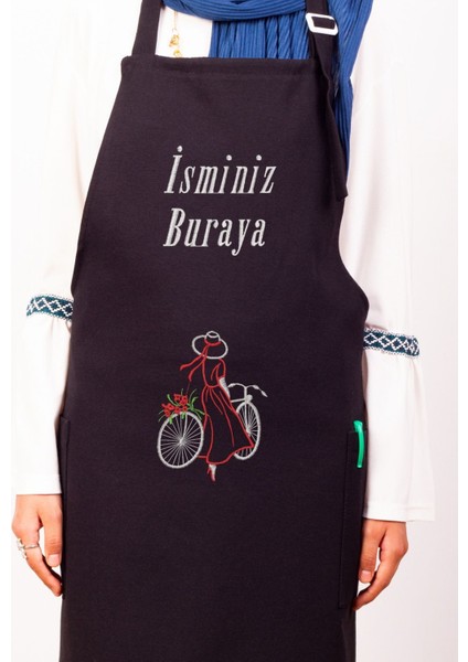 Mutfak Önlüğü Kişiye ve İsme Özel Nakışlı Mutfak Önlüğü Bisiklet Farklı Renkler