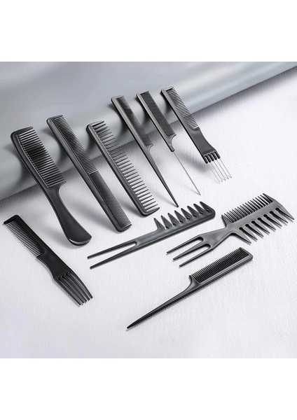 10 Parça Profesyonel Kuaför Tarak Seti - Saç Kesim, Ayırma, Şekillendirme ve Fön Tarağı fırsatları
