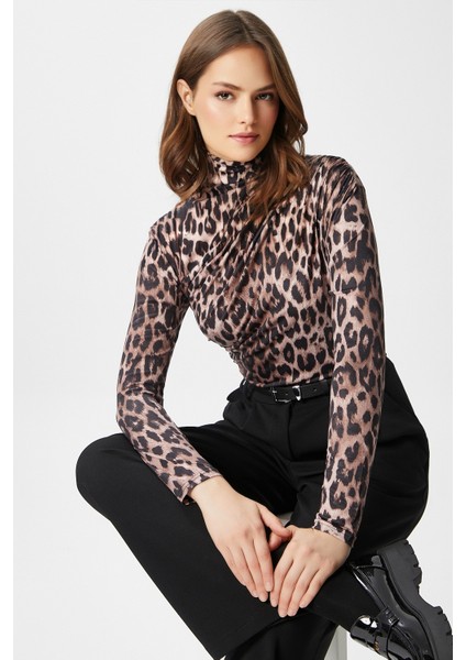Kadın Moon Büzgülü Leopar Sandy Bluz