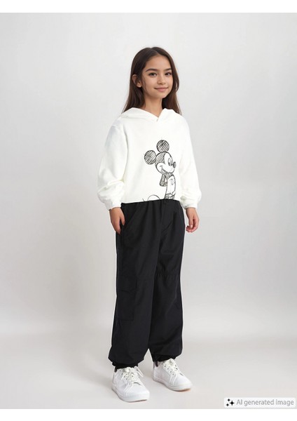 Lcw Kids Siyah Beli Lastikli Kız Çocuk Kargo Jogger Pantolon