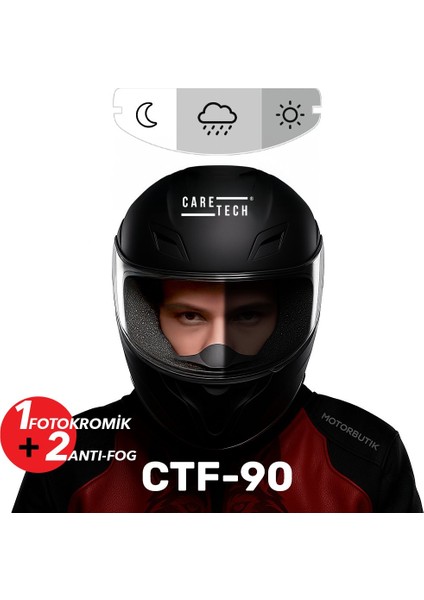 CTF-90 Motosiklet Kask Buğu Önleyici Fotokromik Film-Vizör Otomatik Kararma Anti Fog Kolay Montaj