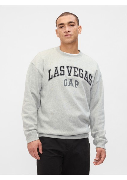 Erkek Gri Gap Logo Grafikli Relaxed Fleece Sweatshirt