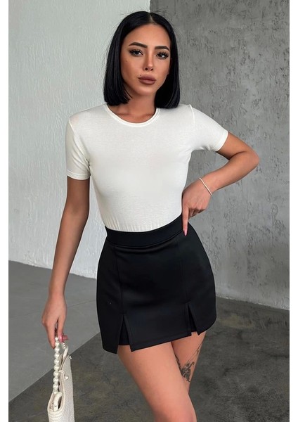 Rahat ve Şık Kısa Kollu Bisiklet Yaka Likralı Viskon Penye Body Ekru fiyatları