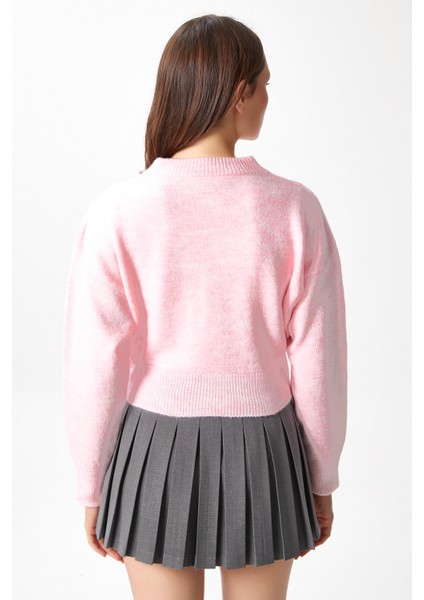 Kadın Tilia Crop Pembe Örgü Hırka
