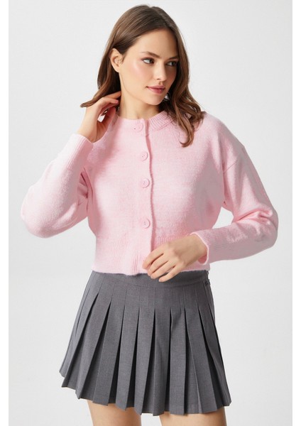 Kadın Tilia Crop Pembe Örgü Hırka