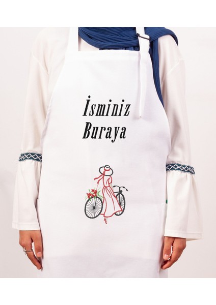 Mutfak Önlüğü Kişiye ve İsme Özel Nakışlı Mutfak Önlüğü Bisiklet Farklı Renkler