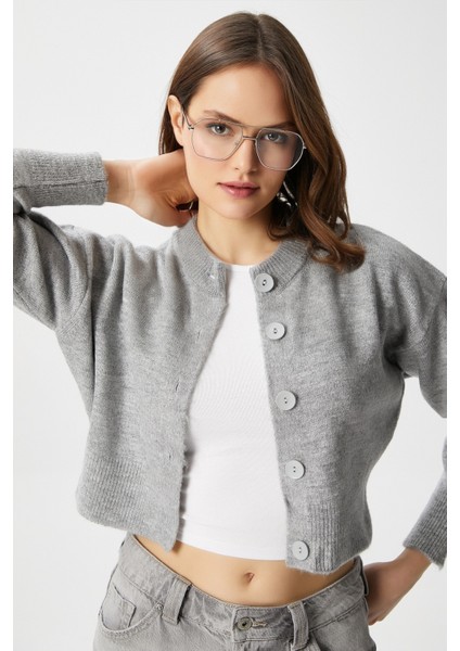 Kadın Tilia Crop Gri Örgü Hırka