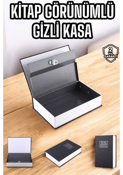 Gizli Kasa Ingilizce Sözlüğü Kitap Görünümlü Anahtarlı Gizli Mini Çelik Kasa Kilitli