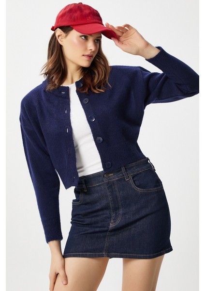 Kadın Tilia Crop Lacivert Örgü Hırka