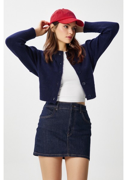 Kadın Tilia Crop Lacivert Örgü Hırka