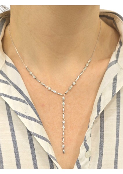 925 Ayar Gümüş Y Model Mix Sembol Kadın Gümüş Kolye | Ay-Yıldız Kolye