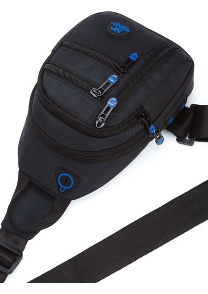 Av A Dos Siyah Suya Dayanıklı USB Kulaklık Çıkışlı Keten Bel Omuz Çanta Günlük Bodybag
