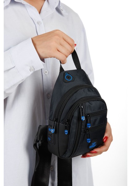 Av A Dos Siyah Suya Dayanıklı USB Kulaklık Çıkışlı Keten Bel Omuz Çanta Günlük Bodybag