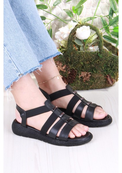 35941 Mavişim Rahat Esnek Lastik Bağlamalı Kadın Sandalet