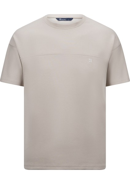 Bej Regular Fit Bisiklet Yaka Oversize Tişört